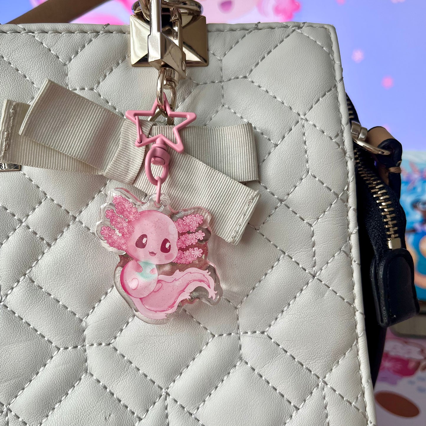 Kawaii Sakura Axolotl Acrylic Keychain
