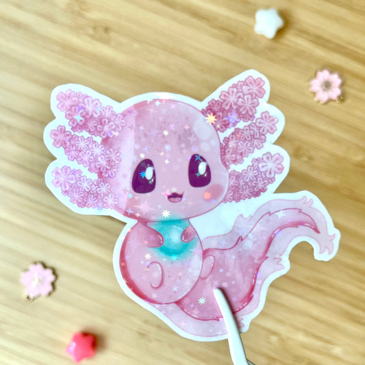 Sakura Axolotl Holo Sticker