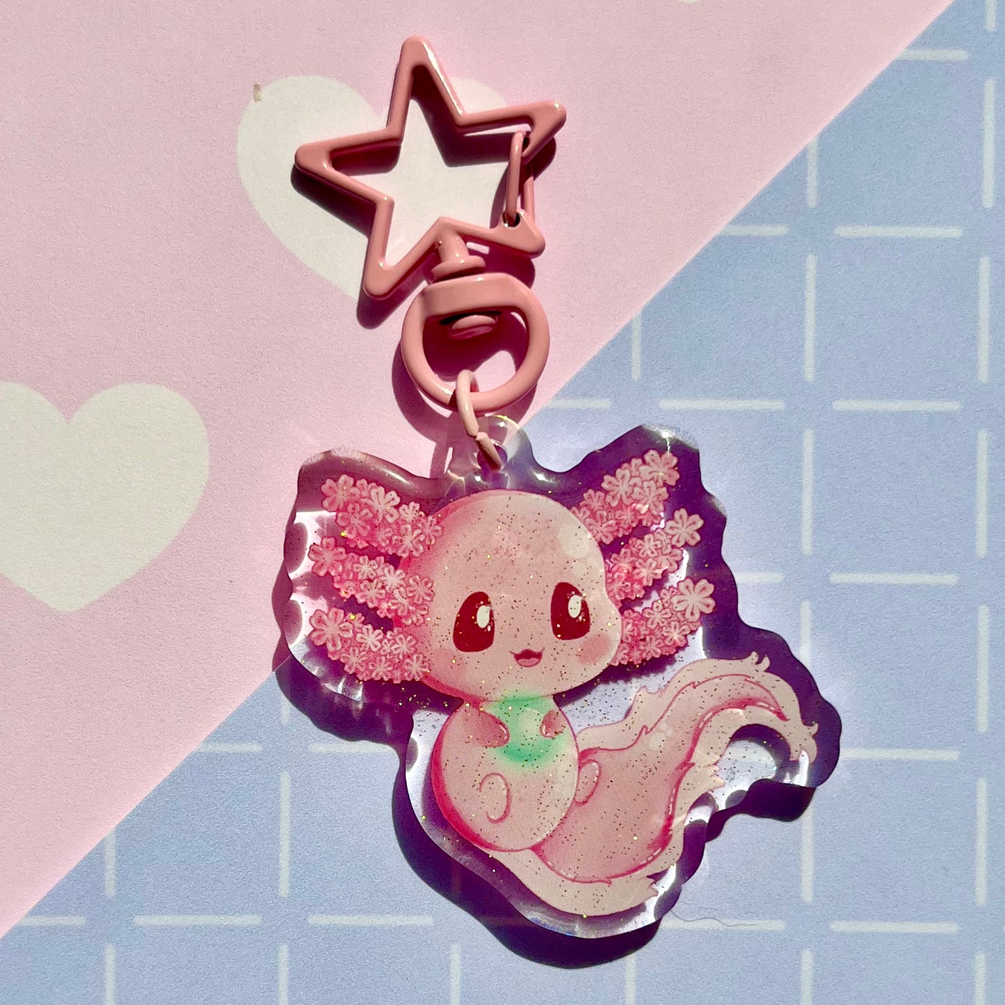 Kawaii Sakura Axolotl Acrylic Keychain