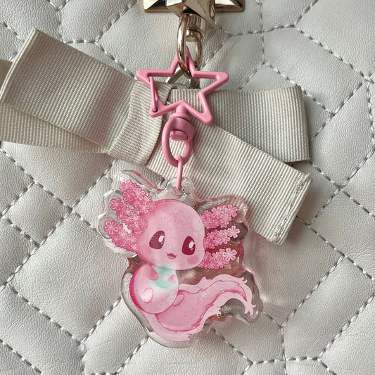 Kawaii Sakura Axolotl Acrylic Keychain