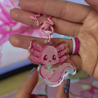Kawaii Sakura Axolotl Acrylic Keychain