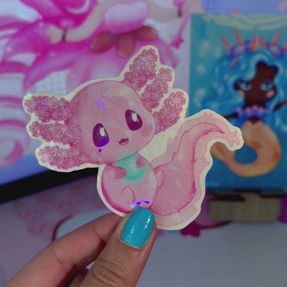 Sakura Axolotl Holo Sticker
